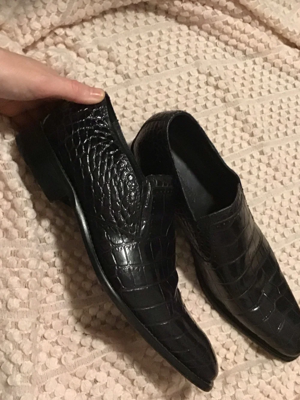 Paul Fredrick Black Croc-Embossed Leather Slip-On Loafers